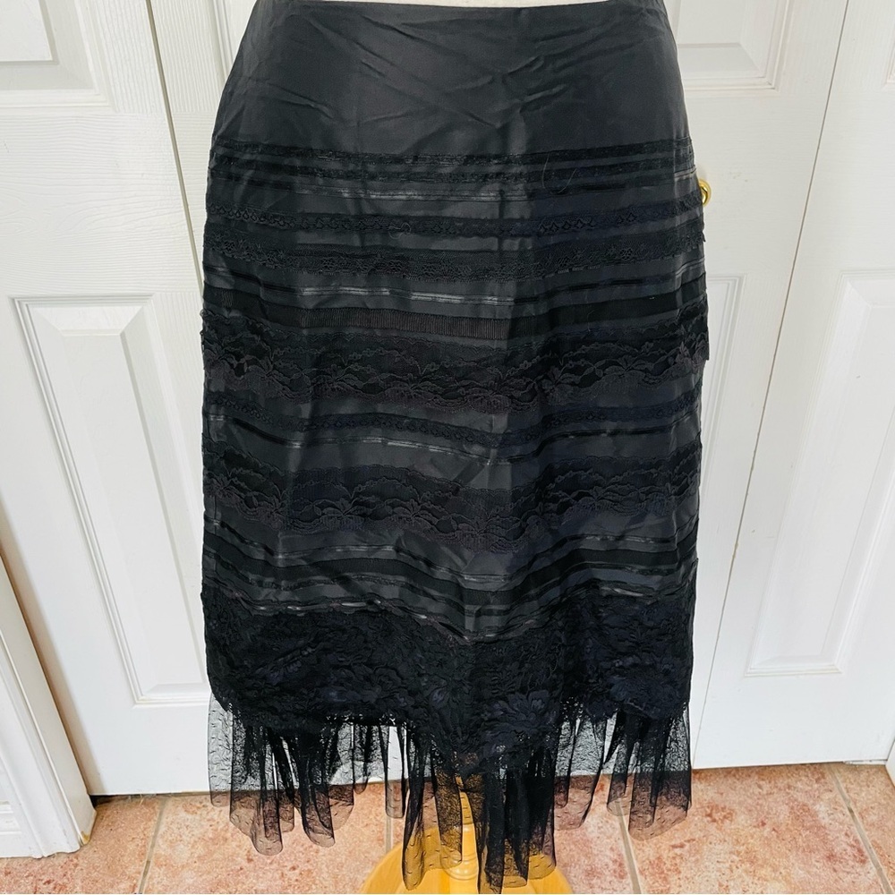 Vintage Express 100% Silk, Lace and tulle Midi Black Skirt - Picture 8 of 13